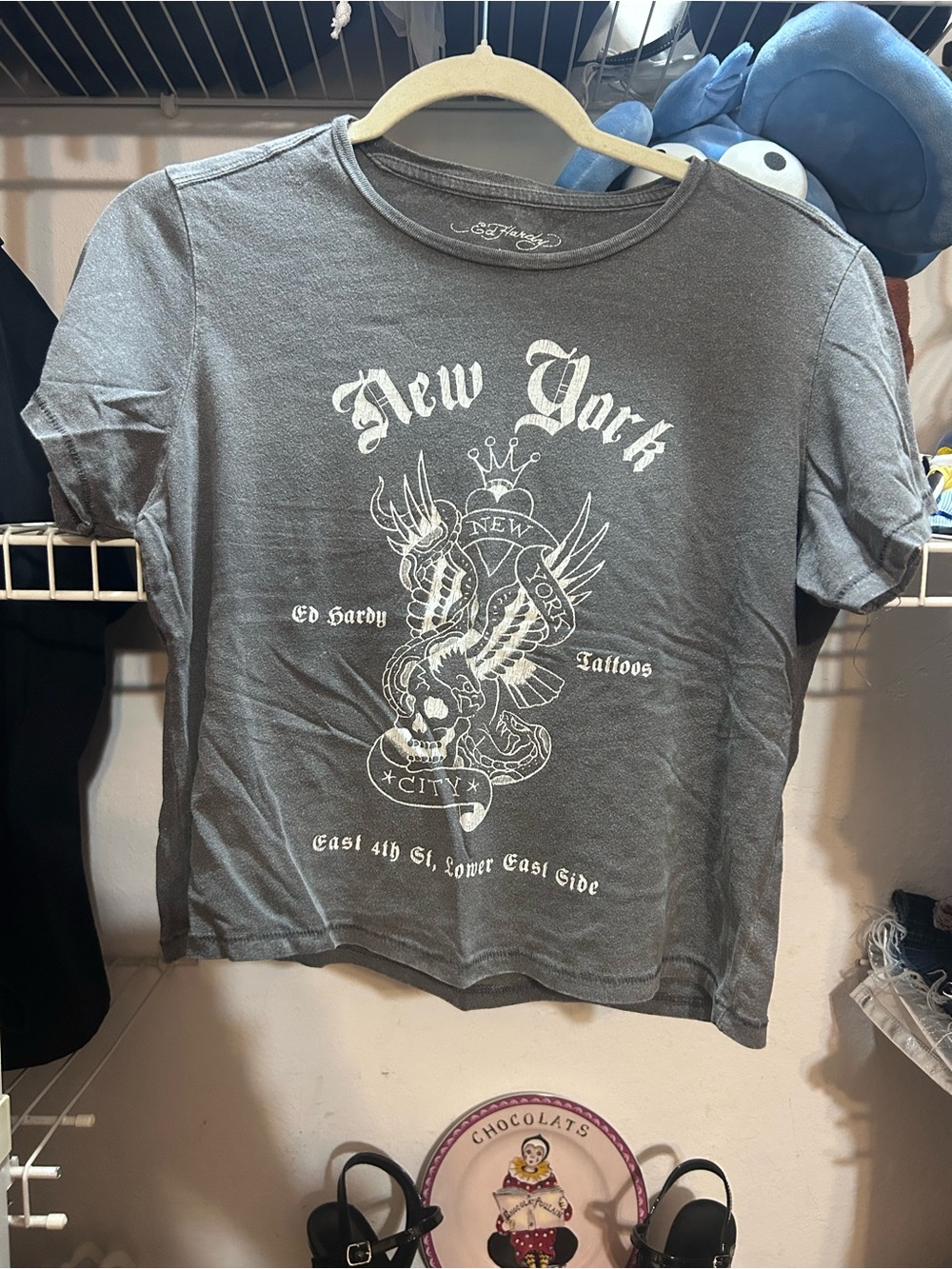 Ed Hardy Gray New York Tattoo Graphic Tee